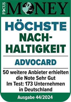 ADVOCARD Siegel Focus Money Nachhaltigkeit Ausgabe 44 2025 ADVOCARD Siegel Focus Money Nachhaltig Ausgabe 44 2023